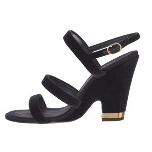 CHANEL Black Velvet Sandals with Gold Accent